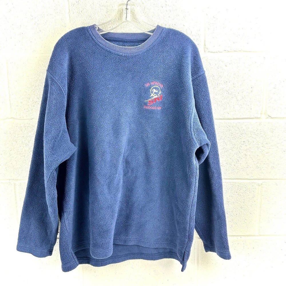 Vintage Tri-Mountain Apache New Mexico Navy Pullover Fleece Sweater Logo Sz L